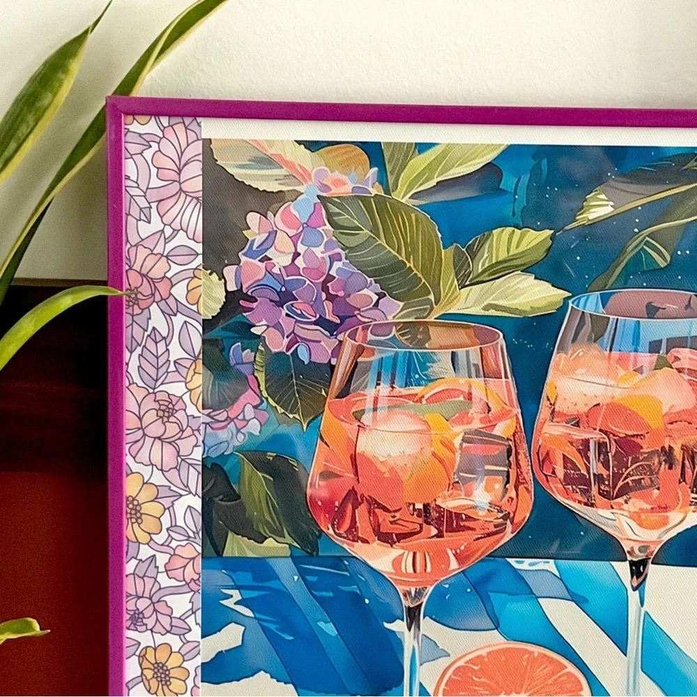 Aperol Spritz Retro Italian Cocktail Bar Art Canvas Print Framed Floral Wall Art